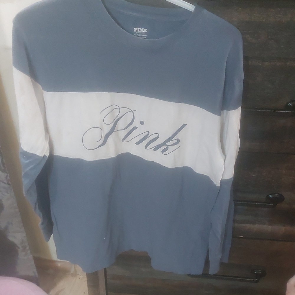 Pink Blue and White Long Sleeve Shirt